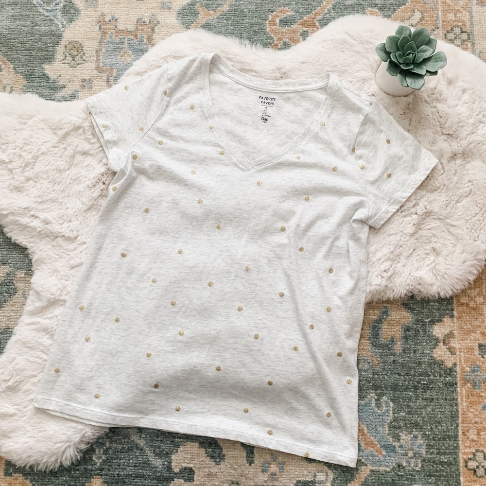 Gap White & Gold Polka Dot Short Sleeve Tee- Size XL